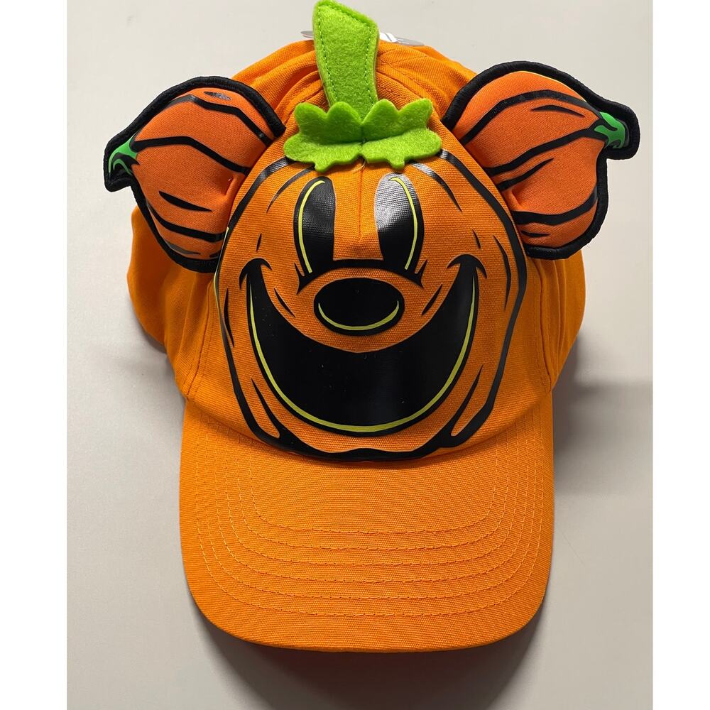 Disney Mickey Mouse Halloween Pumpkin Glow in the Dark ap Hat Ears Orange NEW